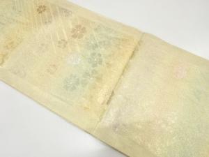 斜め縞に桜・麻の葉模様織り出し　袋帯